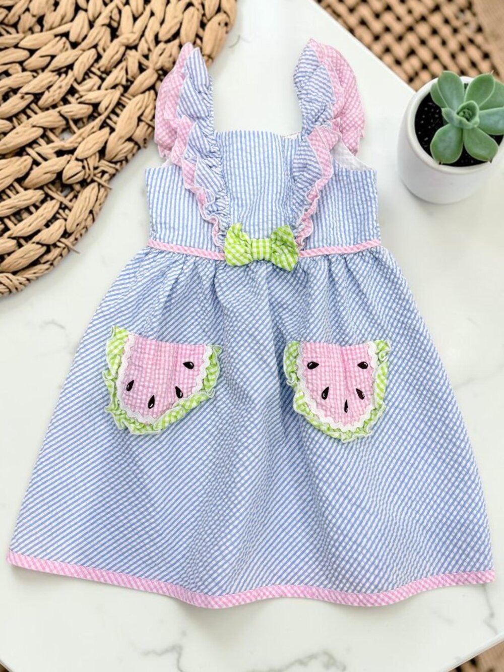 Blueberi Boulevard Size 3T Watermelon Seersucker Dress